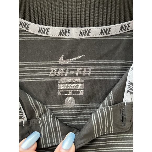 Nike Golf Dri FIT Striped Polo Shirt Black Gray Logo Men's XL Sportwear - Picture 5 of 5